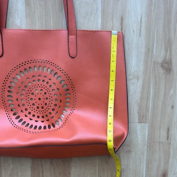 Neiman Marcus Tangerine Faux Leather Tote - Picture 4 of 11